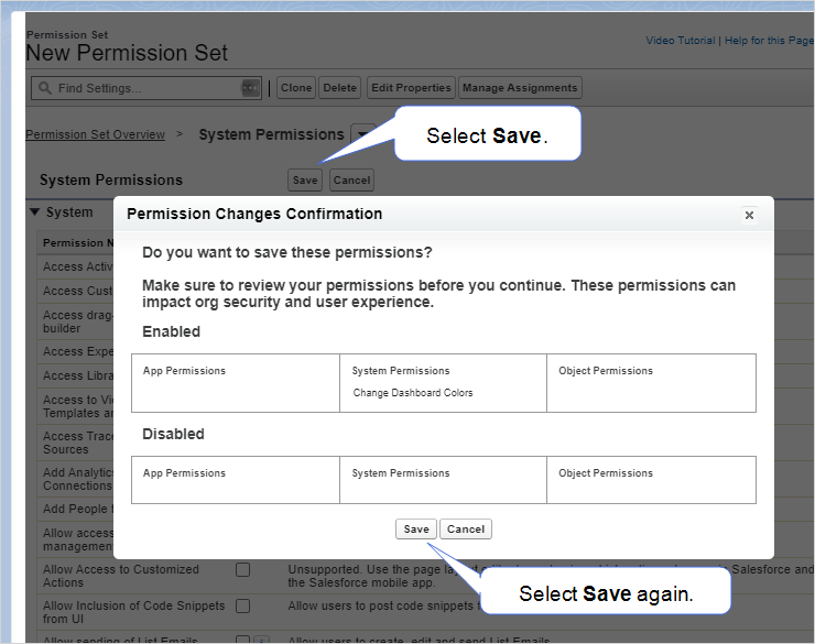 System Permissions page showing permission changes confirmation.