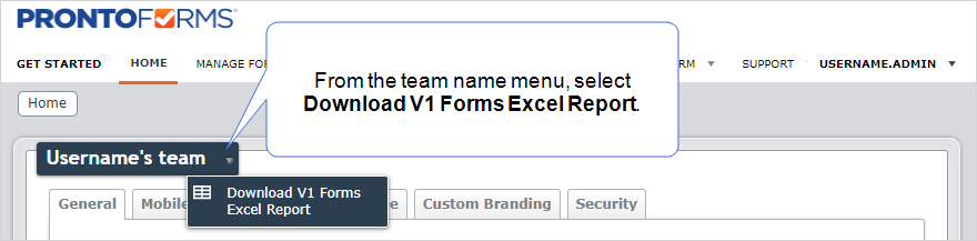 Web Portal showing the username list and the Team Settings option.